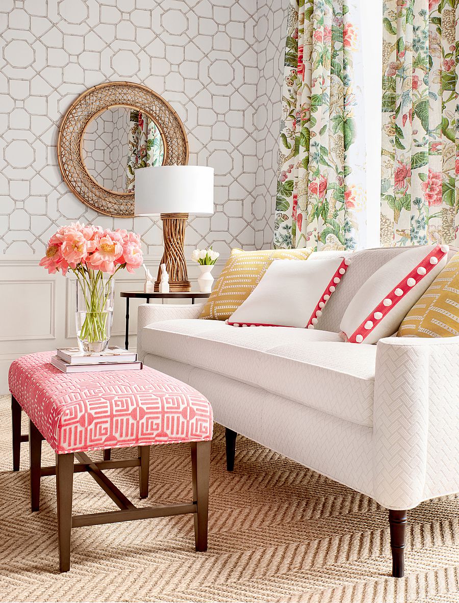 Thibault fabrics and wallpaper create a light airy space. Here is a perfect example of Cottagecore. It doesn't have to look like a barn. Take the elements and make it modernized.