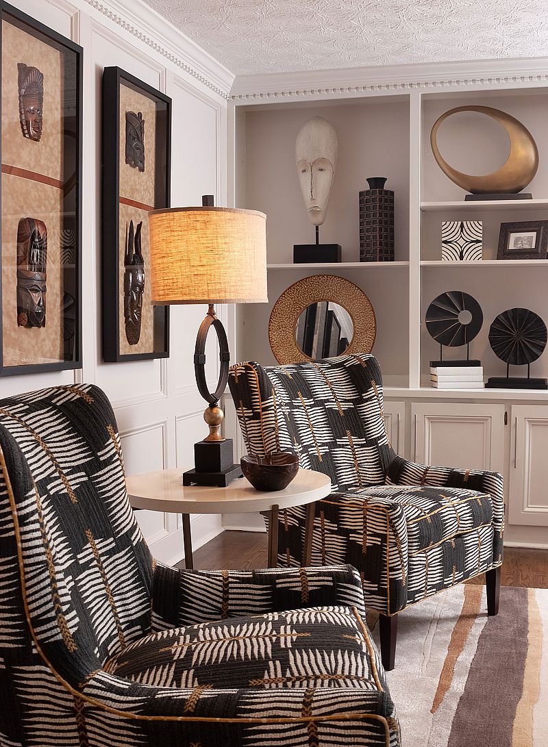 A tribal living room layered with texture and warmth.
